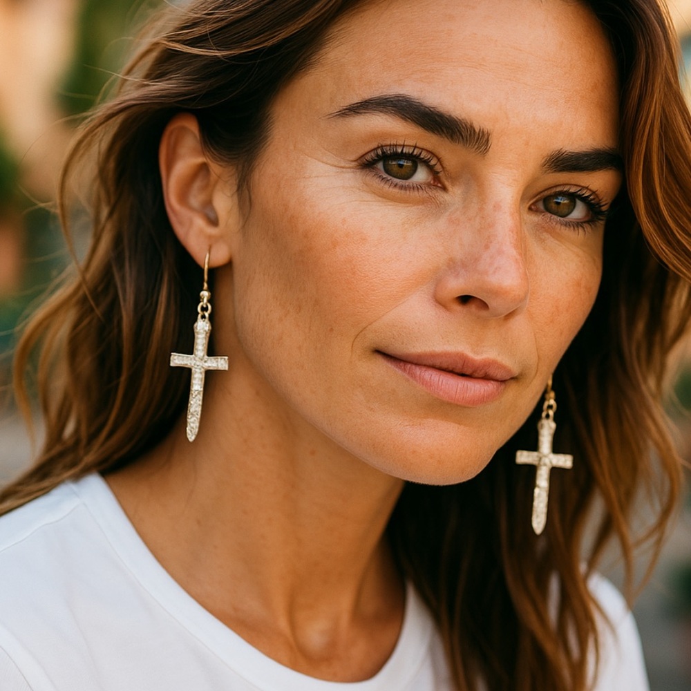 Elegant Gold Cross Earrings